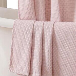 Blush Pink Shower Curtain Set, Waffle Textured Heavy Duty Fabric Shower Curtain